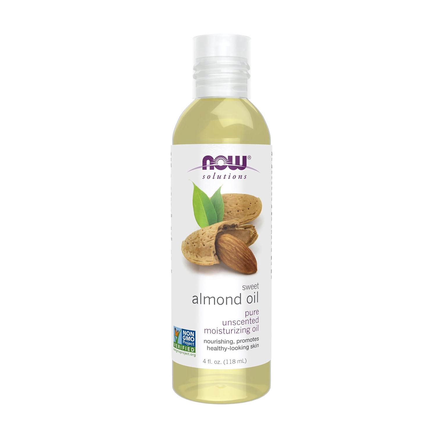 NOW Foods Solutions Sweet Almond Oil – 100% Pure Moisturizing Oil (4 oz, Unscented) | Natural Skin Hydration & Softening Oil