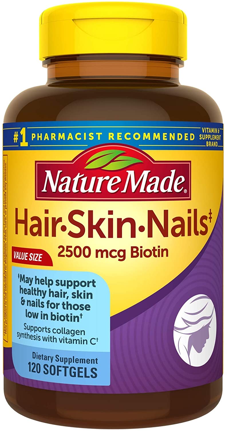 Nature Made Hair Skin and Nails with Biotin 2500 mcg, Dietary Supplement For Healthy Hair Skin and Nails Support, 120 Softgels