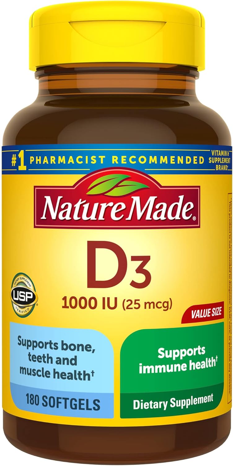 Nature Made Vitamin D3 1000 IU (25 mcg) Softgels – Imported Supplement for Bone, Teeth & Immune Health