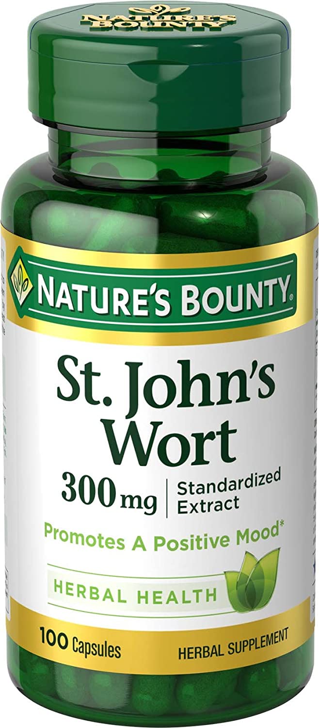 Nature's Bounty St. John's Wort Pills and Herbal Health Supplement, 300 mg Capsules, Pack of 2 - 100 Ct