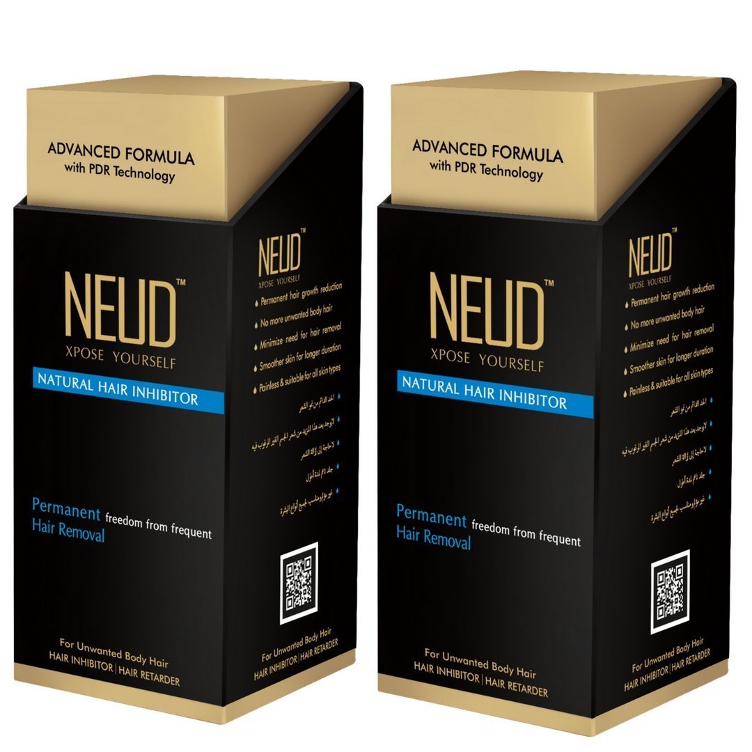 NEUD Natural Hair Inhibitor Cream for Permanent Reduction of Unwanted Body & Facial Hair in Men & Women, Pack of 2