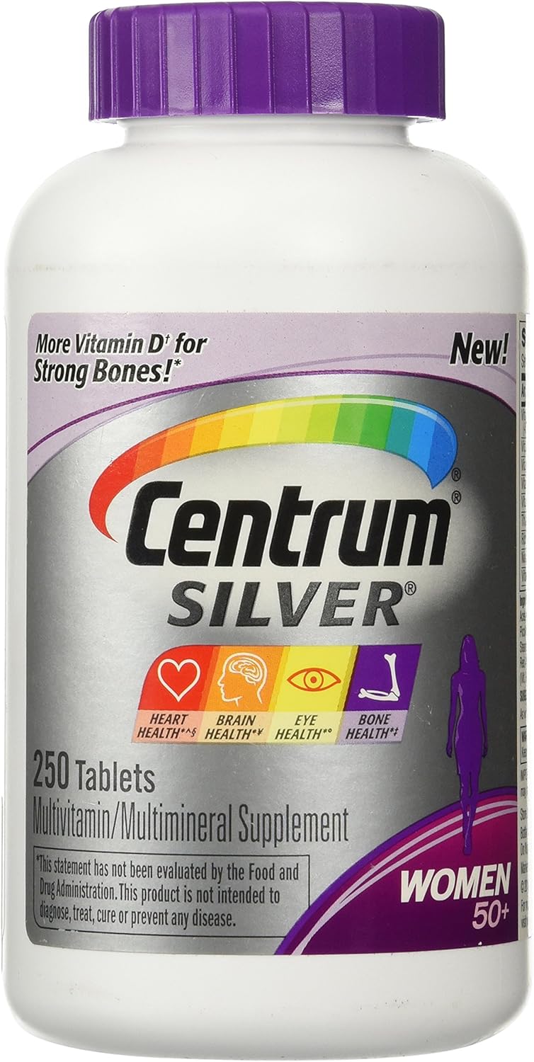 Centrum Silver Multivitamin for Women 50+ - 250 Tablets | with Vitamin D3, Calcium, B12 & Lycopene for Bone, Immune & Heart Health