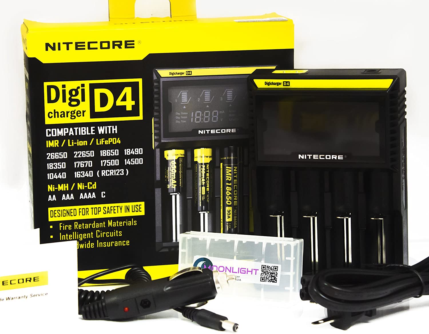 NiteCore Digi-D4 Car Charger Integrated LCD Panel and Car Adapter