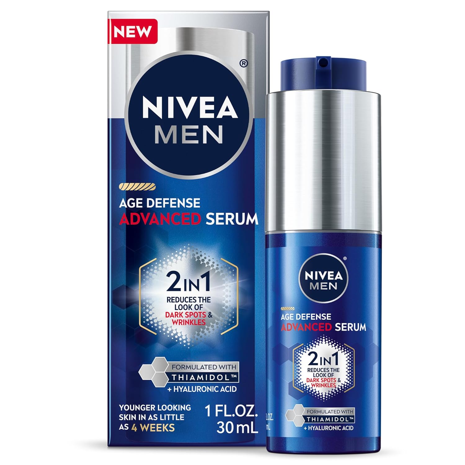 NIVEA MEN Age Defense Advanced Face Serum with Thiamidol™ & Hyaluronic Acid — Dark Spot Corrector, 1 fl oz