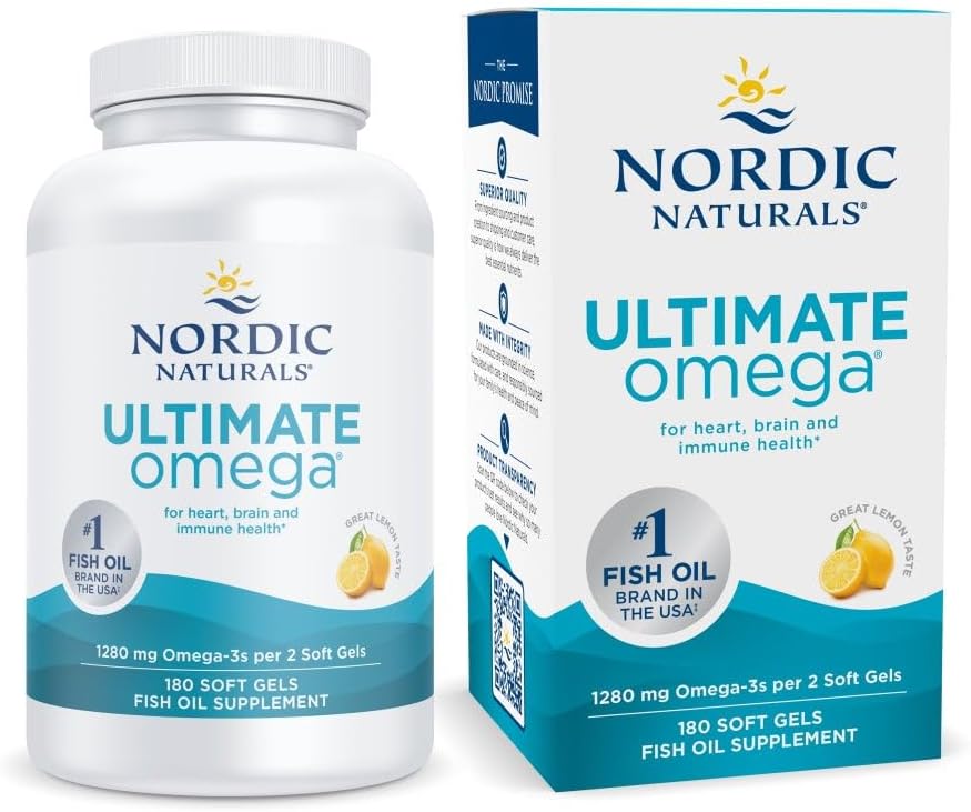 Nordic Naturals Ultimate Omega - 180 Lemon Soft Gels (1280 mg Omega-3 for Brain & Heart Health) - High-Potency Fish Oil