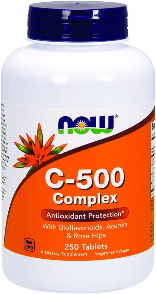 NOW C-500 Complex with Bioflavonoids, Acerola and Rosehips, 250 Tablets