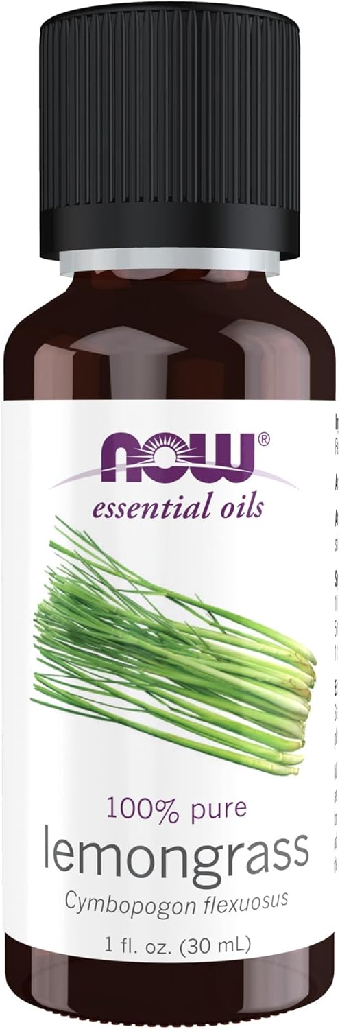 NOW Essential Oils, Lemongrass Oil, Uplifting Aromatherapy Scent, Steam Distilled, 100% Pure, Vegan, Child Resistant Cap, 1-Ounce