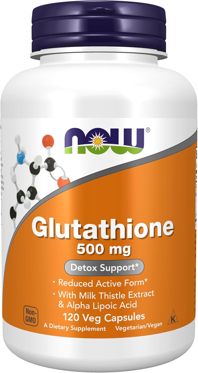Now Foods Glutathione 500 mg with Milk Thistle & Alpha Lipoic Acid - Premium Detox & Immune Support (120 Veg Capsules)