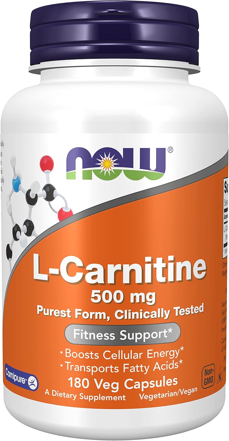 NOW Foods L-Carnitine 500mg - 180 Veg Capsules (Carnipure® for Fitness & Weight Management Support)