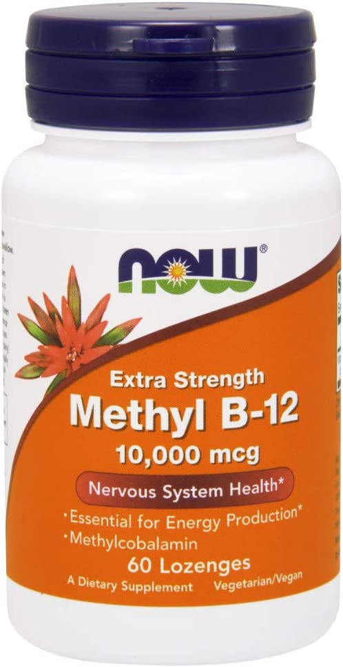 NOW Foods Methyl B-12 10,000 mcg (Methylcobalamin) Vegan Lozenges – 60 Lozenges x 2 (Value Pack) | Imported (USA)