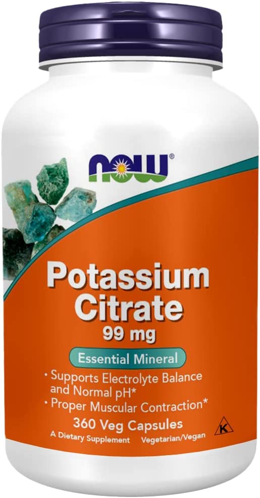 NOW Foods Potassium Citrate 99mg Supplement, Electrolyte Support for Normal pH, 360 Veg Caps