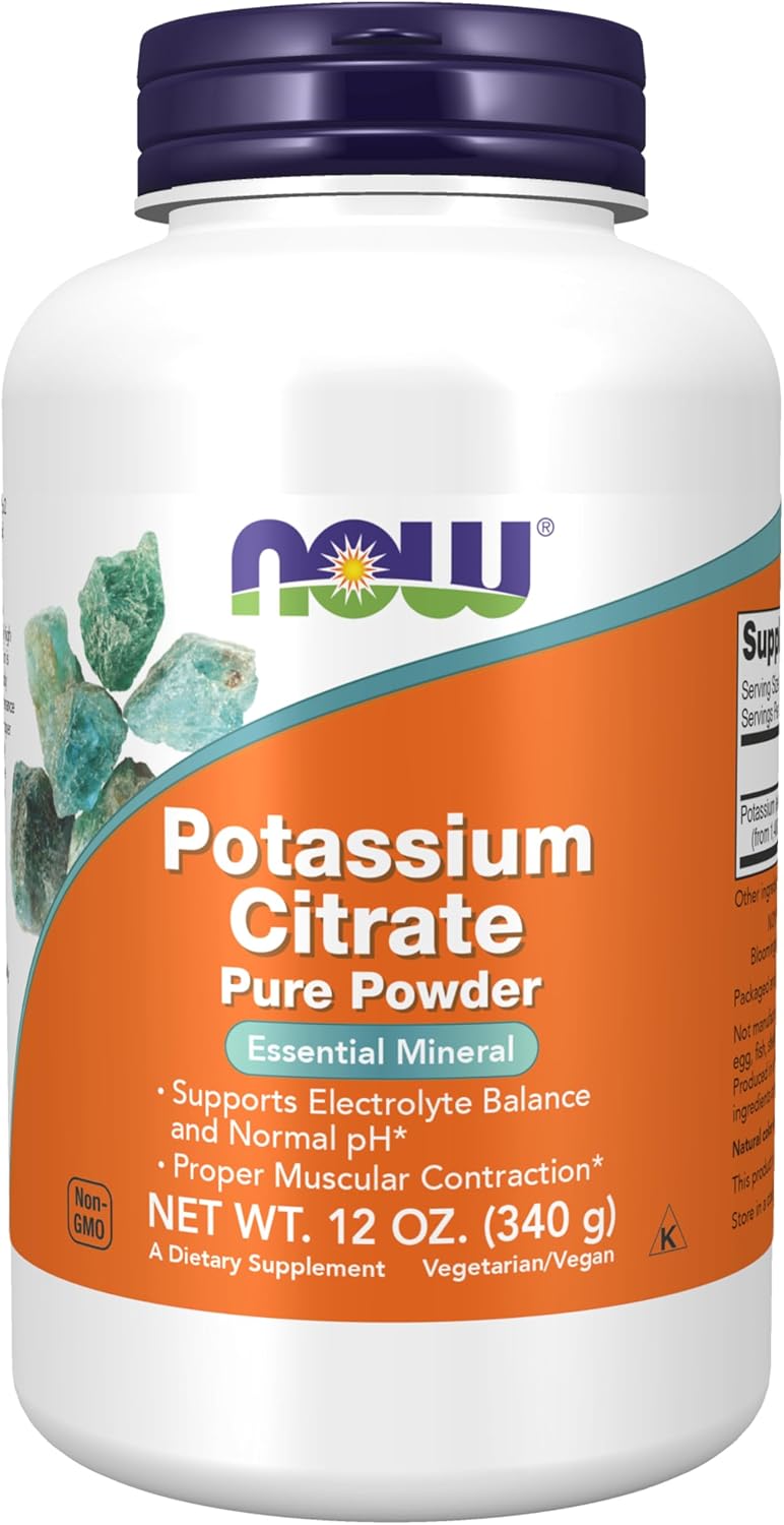 NOW Foods Potassium Citrate Powder – Pure Electrolyte Balance Support (Imported, 12 oz)