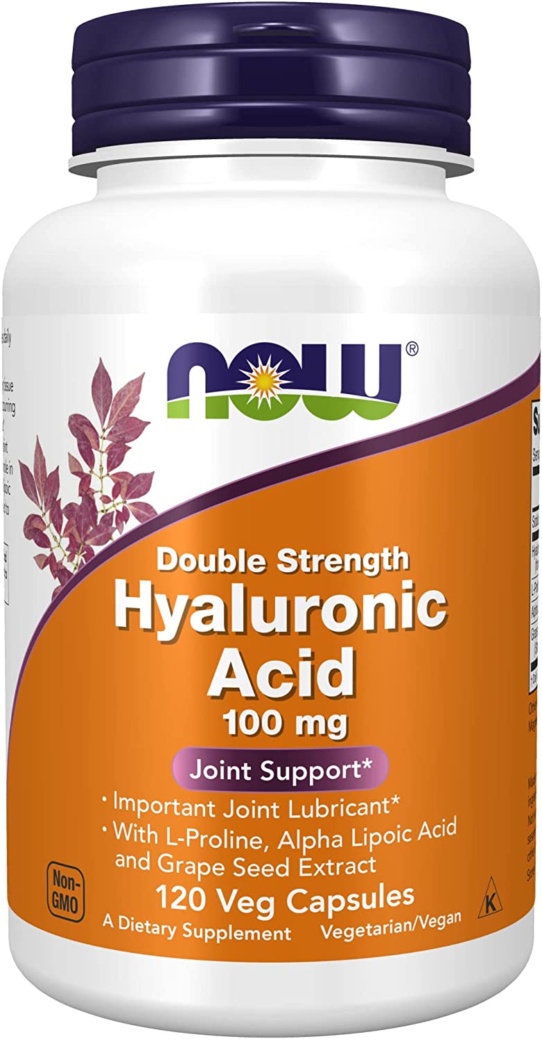 NOW Foods Hyaluronic Acid 100mg Double Strength (120 Veg Capsules) – Premium Joint Lubricant & Skin Hydration Supplement for Men & Women