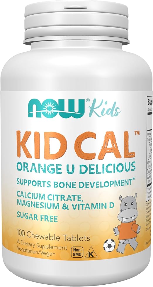 NOW Kids, Kid Cal with Calcium Citrate, Magnesium and Vitamin D, Tart Orange by NOW Supplements - 100 Chewables
