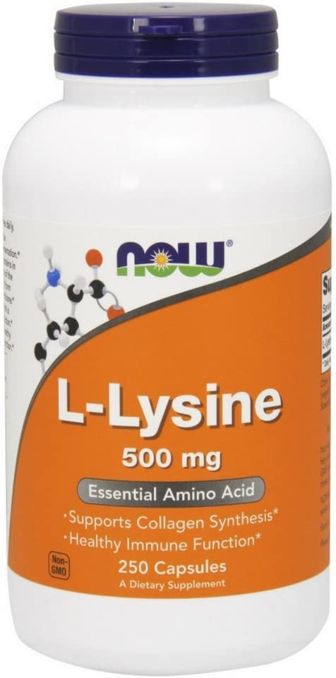 NOW L-lysine 500 mg, Essential Amino Acid Supports Collagen Synthesis & Immune Function - 250 Capsules