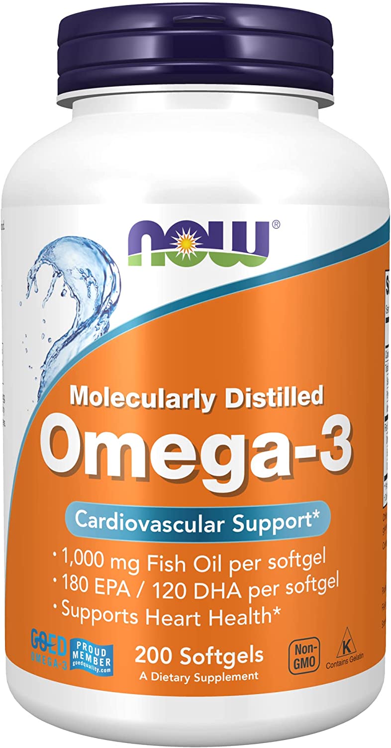 NOW Omega-3 1000mg, 200 Softgels DHA EPA, 200 Softgels