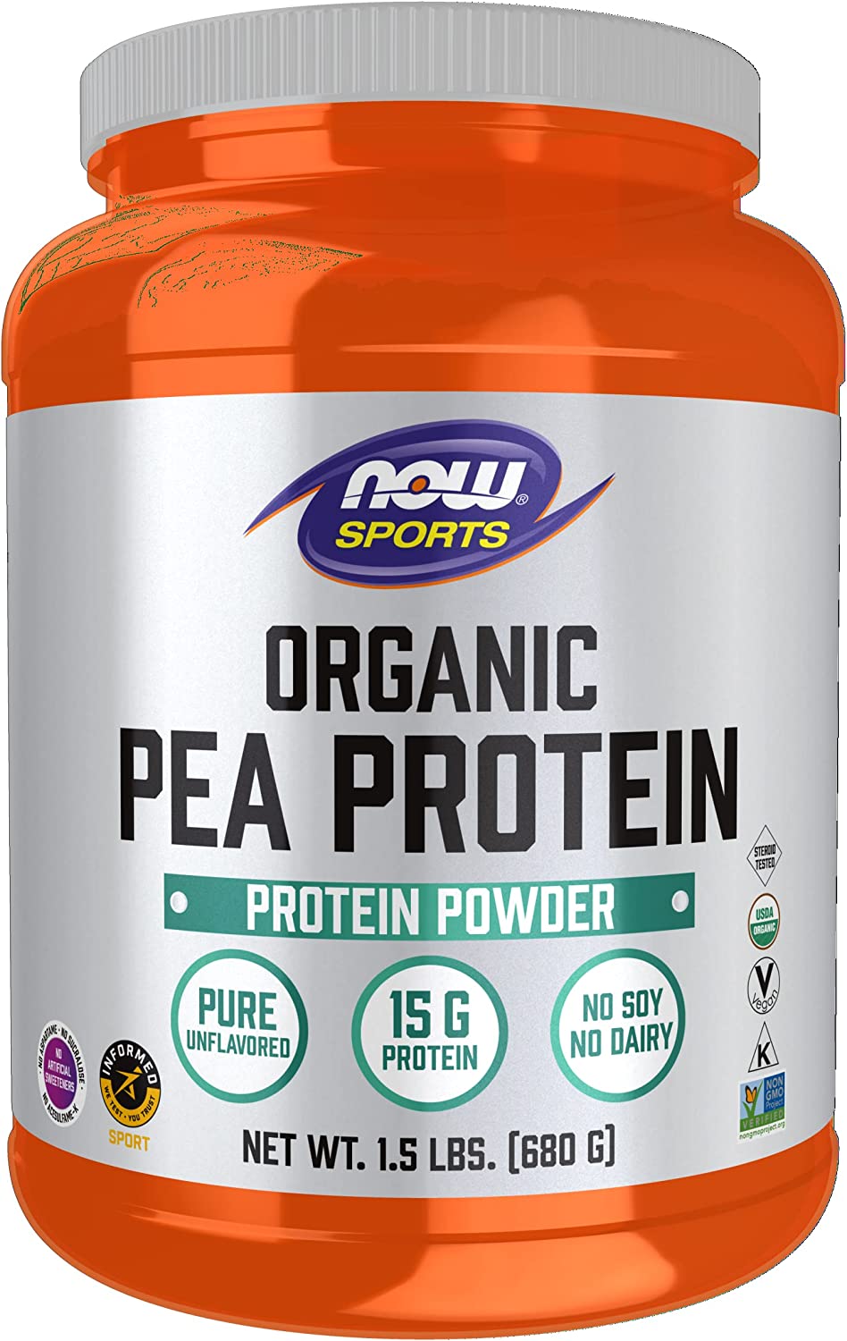 NOW Sports Nutrition, Organic Pea Protein Powder, Unflavored, 1.5-Pound