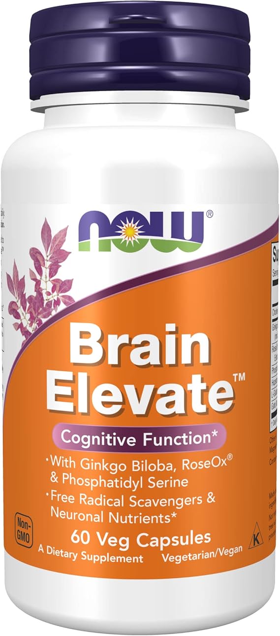 NOW Supplements, Brain Elevate™, Featuring Ginkgo Biloba, RoseOx® and Phosphatidyl Serine, 60 Veg Capsules