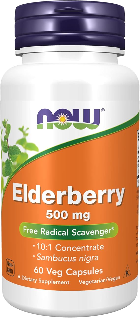 NOW Supplements, Elderberry (Sambucus nigra)500 mg, 10:1 Concentrate, 60 Veg Capsules