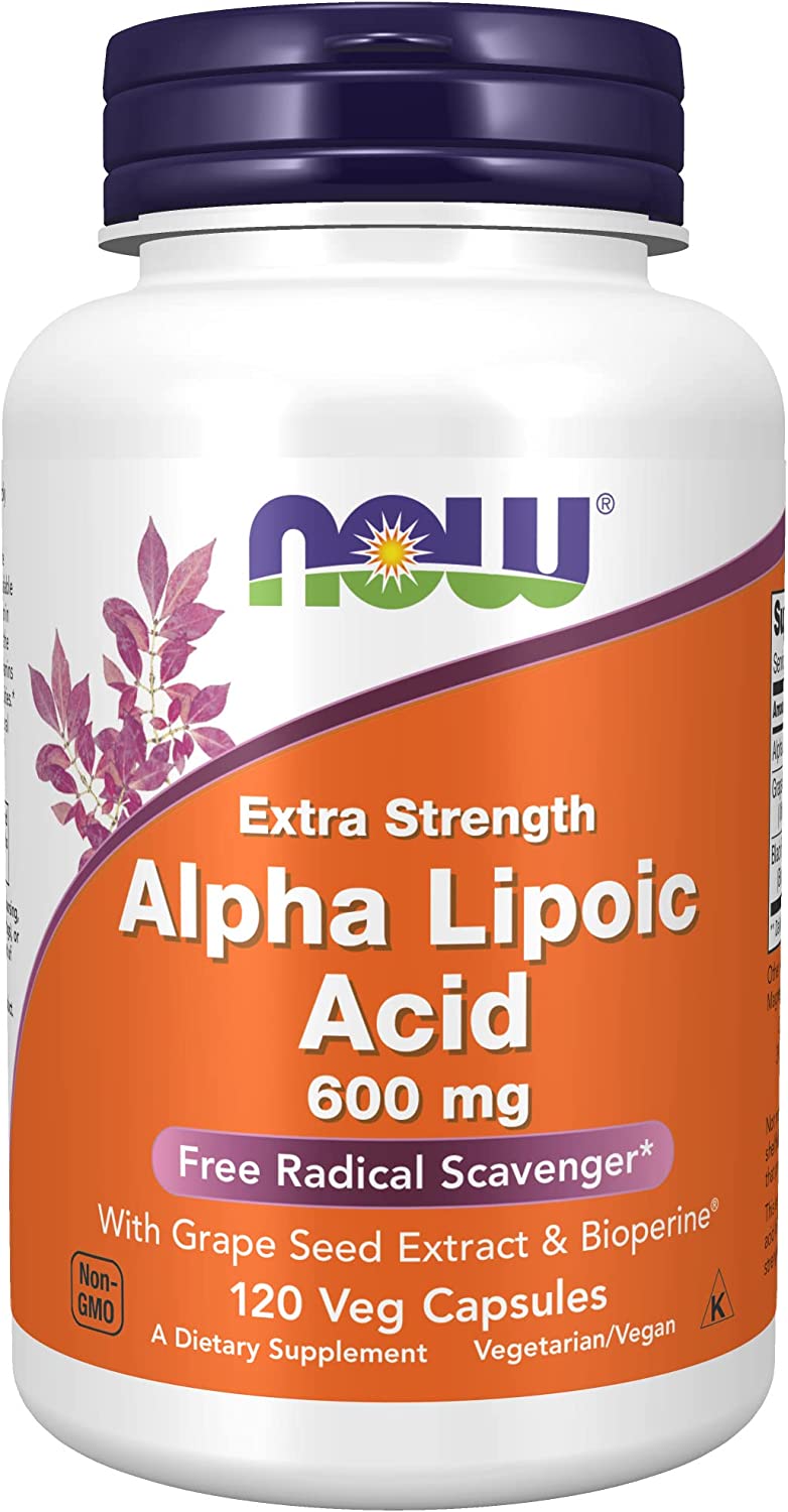 NOW Supplements, Alpha Lipoic Acid 600 mg for Free Radical Scavenger with Extra Strength Grape Seed Extracts - 120 Vcaps
