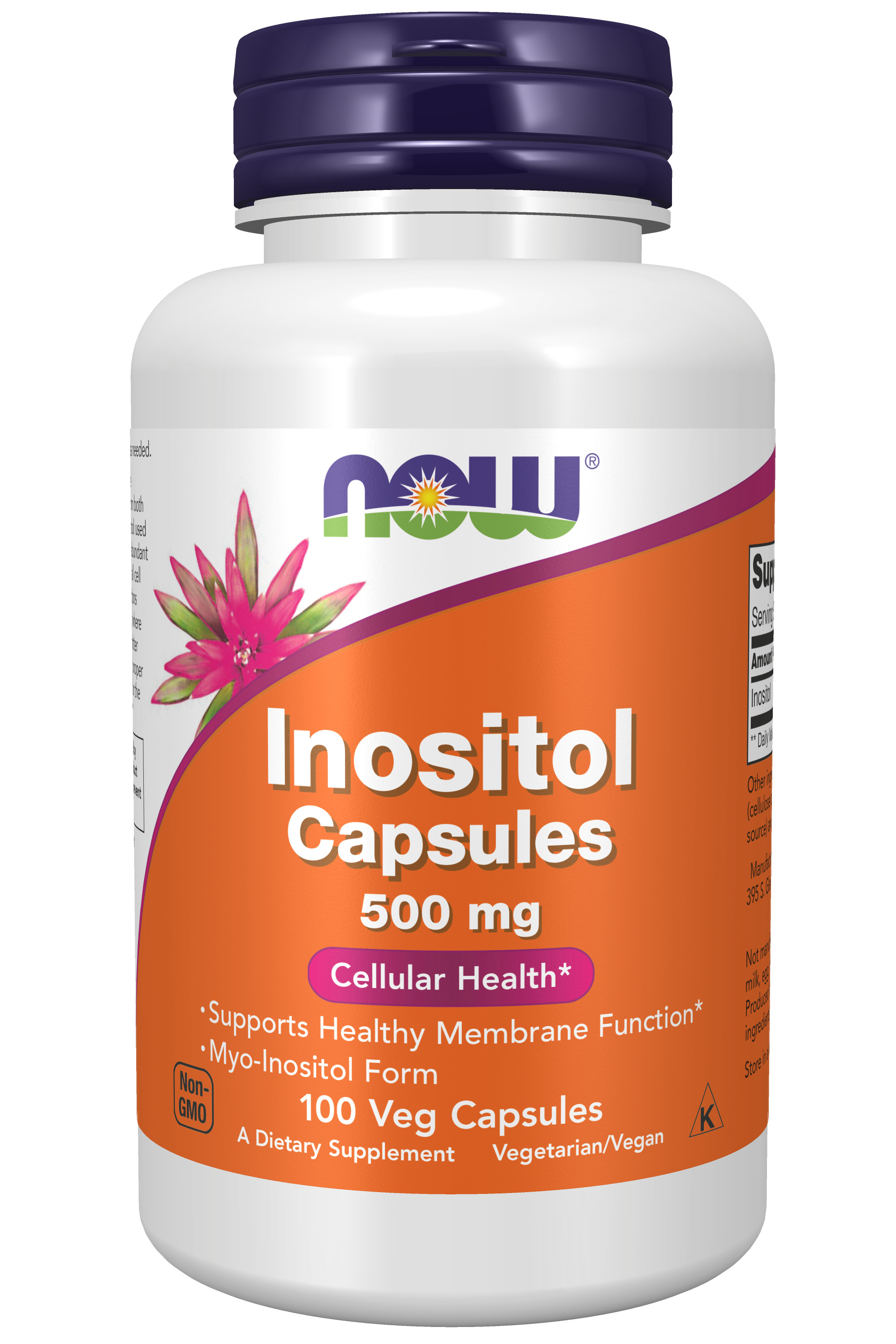 NOW Supplements, Inositol 500 mg, Healthy Membrane Function*, Cellular Health*, 100 Veg Capsules