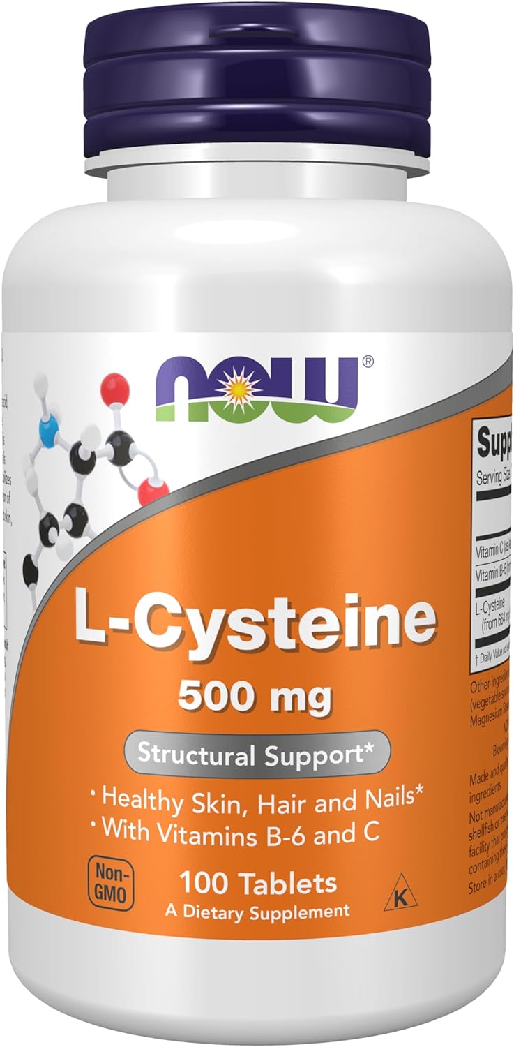 NOW Supplements, L-Cysteine 500mg with Vitamins B-6 and C, Structural Support - 100 Tablets
