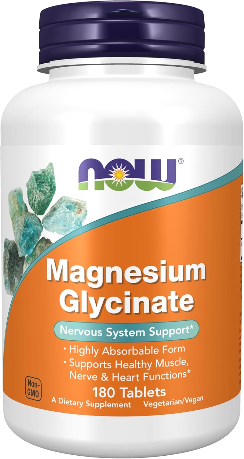 NOW Supplements, Magnesium Glycinate 200 mg, Highly Absorbable Form - 180 Tablets
