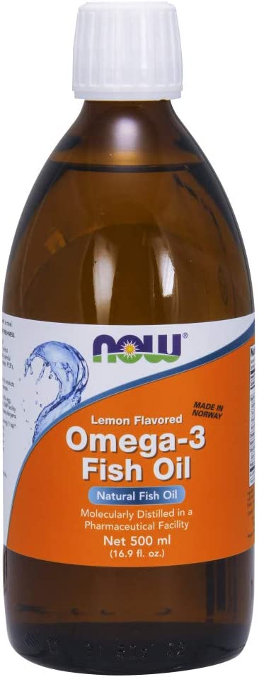 NOW Supplements Omega-3 Fish Oil Liquid — Molecularly Distilled, Lemon Flavour — 16.9 oz | High-Purity Liquid Omega-3 for Heart, Brain & Joint Support