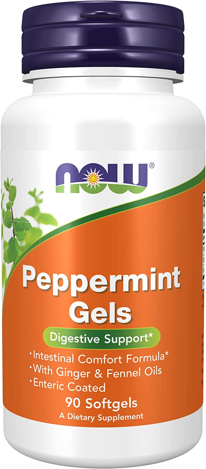 NOW Supplements, Peppermint Gels with Ginger & Fennel Oils, Enteric Coated, Digestive Support - 90 Softgels