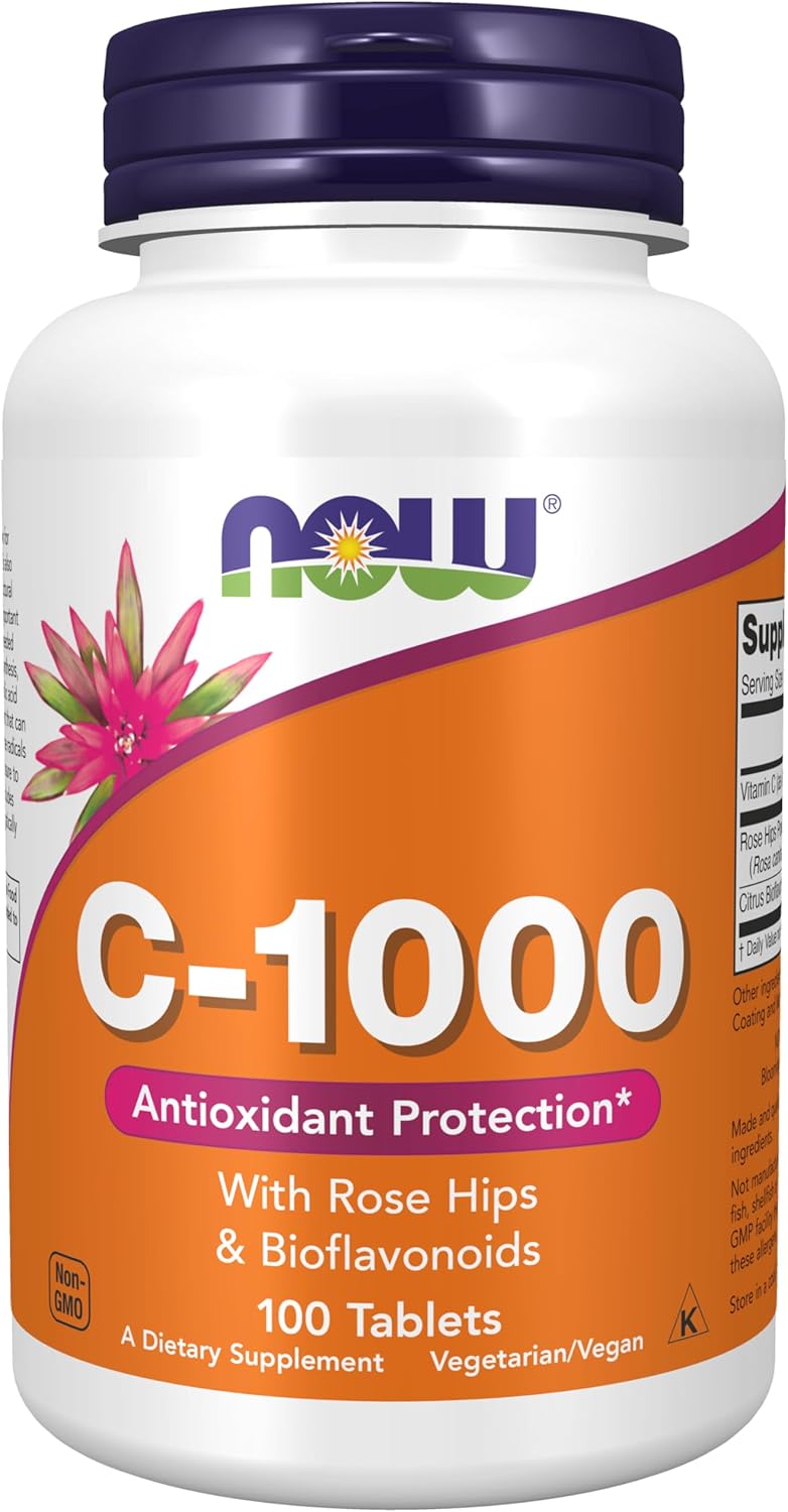 NOW Foods Vitamin C-1,000 with Rose Hips & Bioflavonoids Imported Antioxidant, 100 Tabs