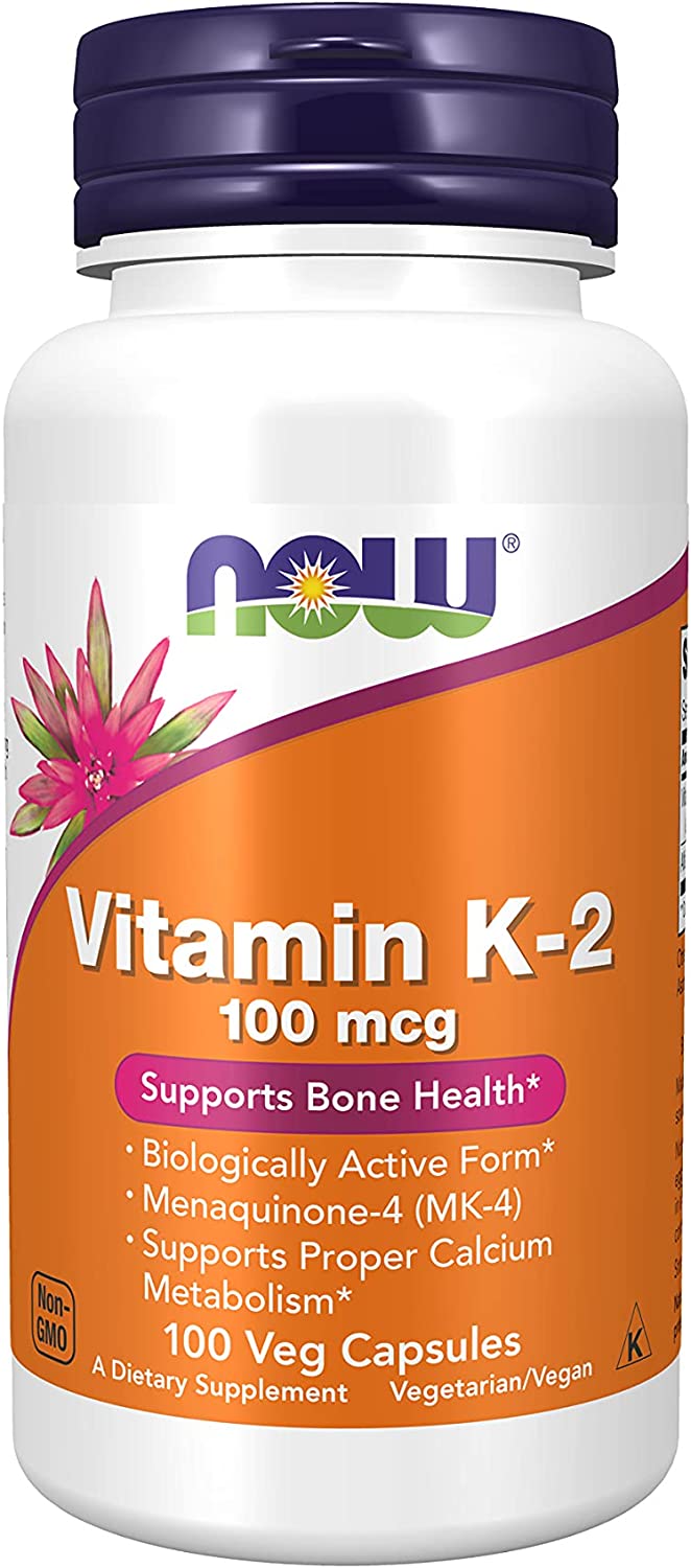 NOW K-2 MK4 Bone & Heart Support - 100mcg, 100 Vegetarian Capsules