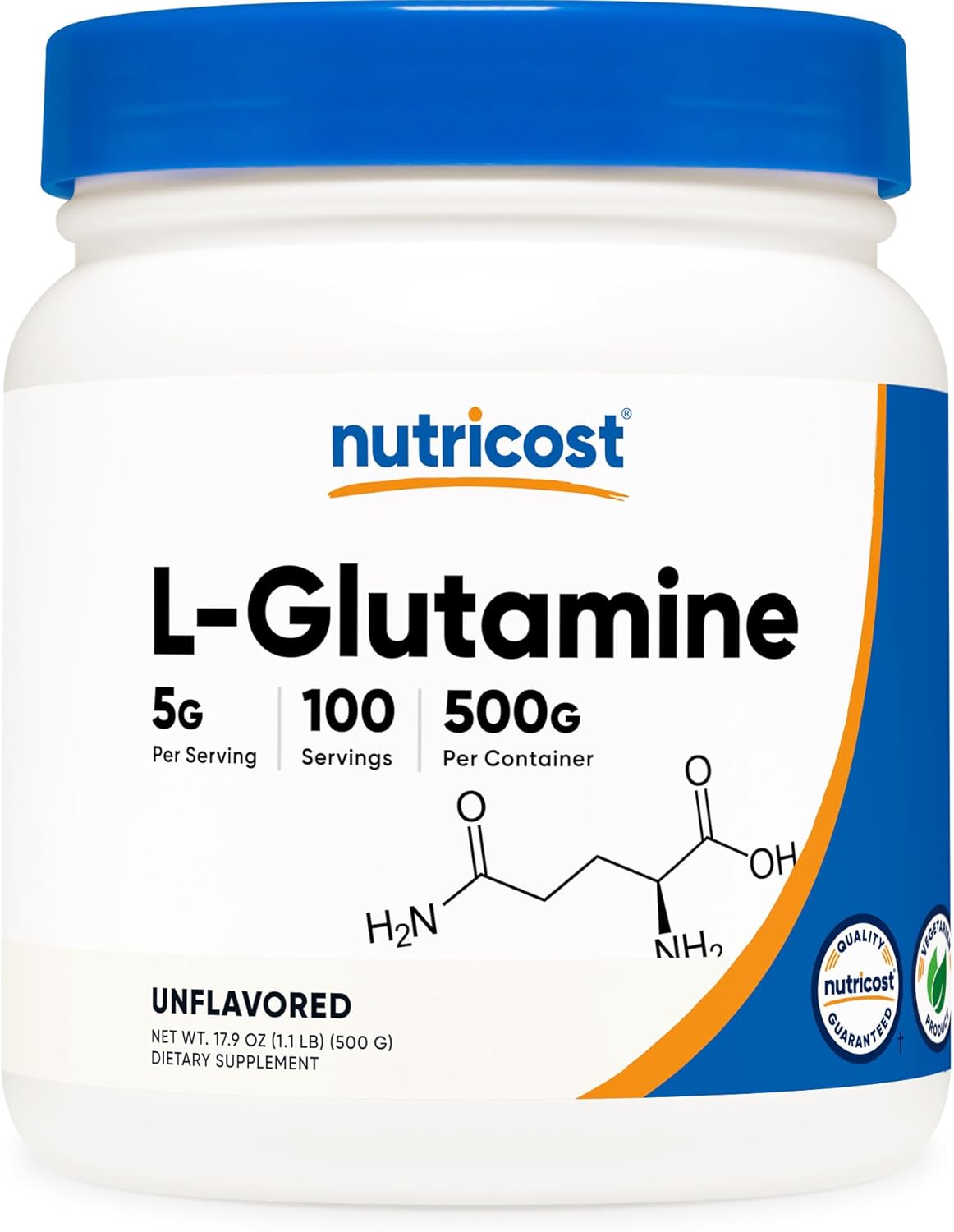 Nutricost L-Glutamine Powder 500g (100 Servings) – Pure, Unflavored, Non-GMO & Gluten-Free Muscle Recovery Supplement