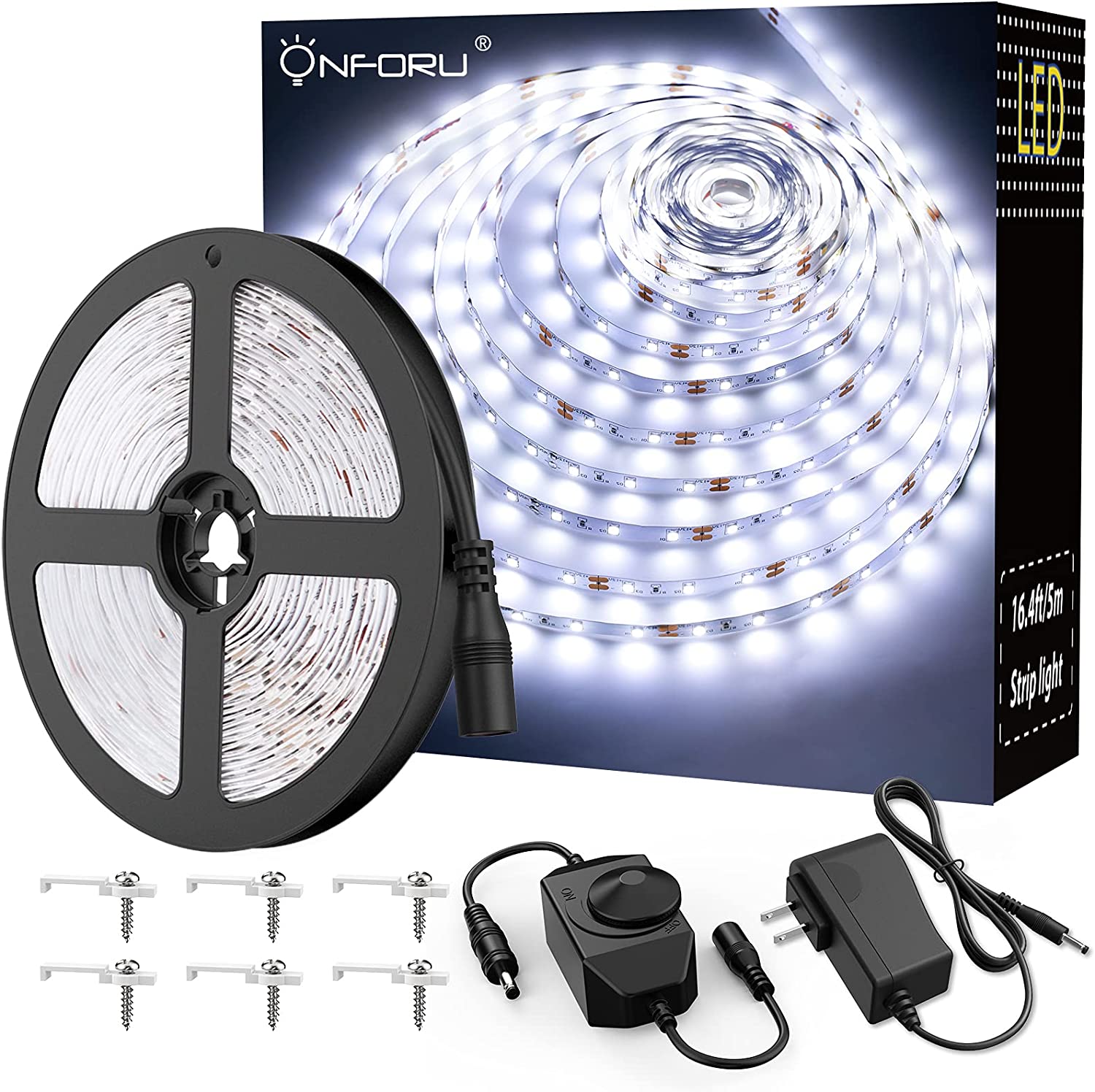 Onforu White LED Strip Lights, Dimmable LED Light Strip, 6000K Bright, for Under Cabinet, Bedroom, Kitchen - 16.4ft