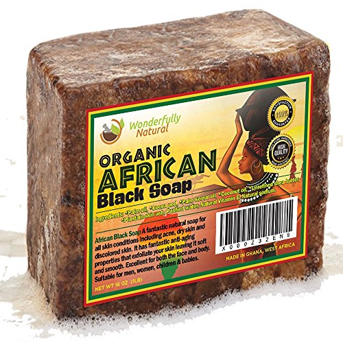 Organic African Black Soap Best for Acne Treatment, Eczema, Dry Skin, Psoriasis, Scars, Dermatitis, White Heads Pimples, Anti-fungal Face & Body Wash - 1 lbs