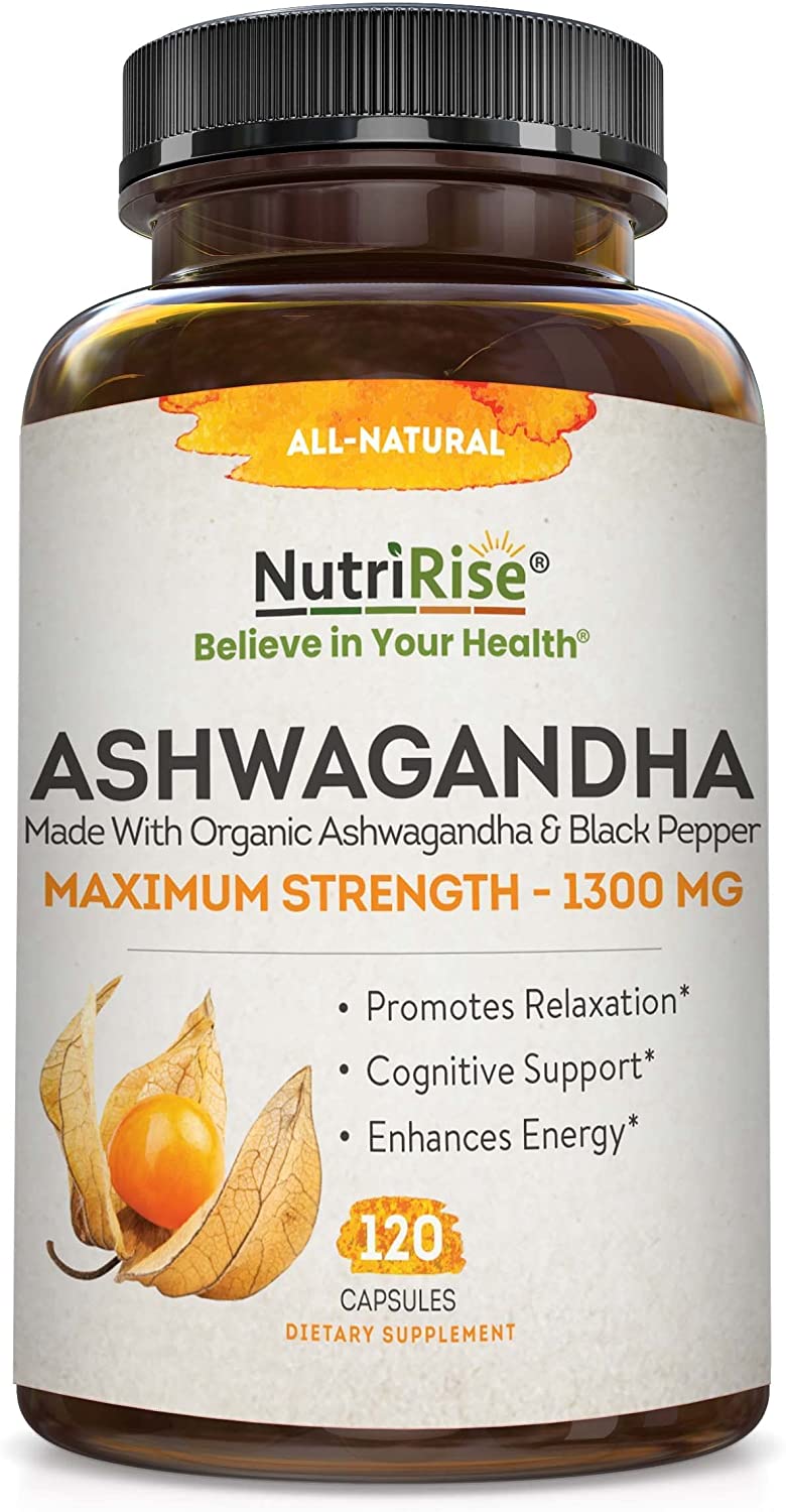 Organic Ashwagandha Capsules - High Potency 1300 mg with Black Pepper for Enhanced Absorption, Stress Relief & Vitality | 120 Capsules | USDA Organic, Vegan | USA/UK Imported via Amazon Pakistan