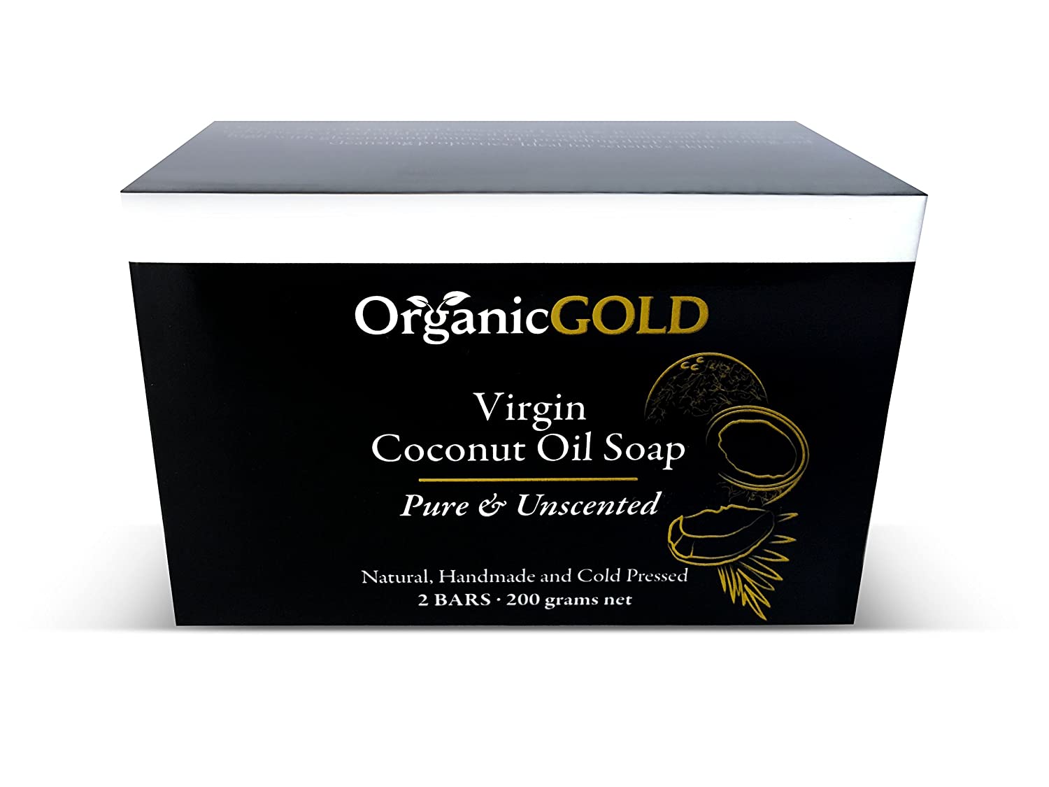 Organic Gold Natural Handmade, Cold-pressed Virgin Coconut Oil Soap for Sensitive Skin, Pack of 2 - 7 oz (200g)