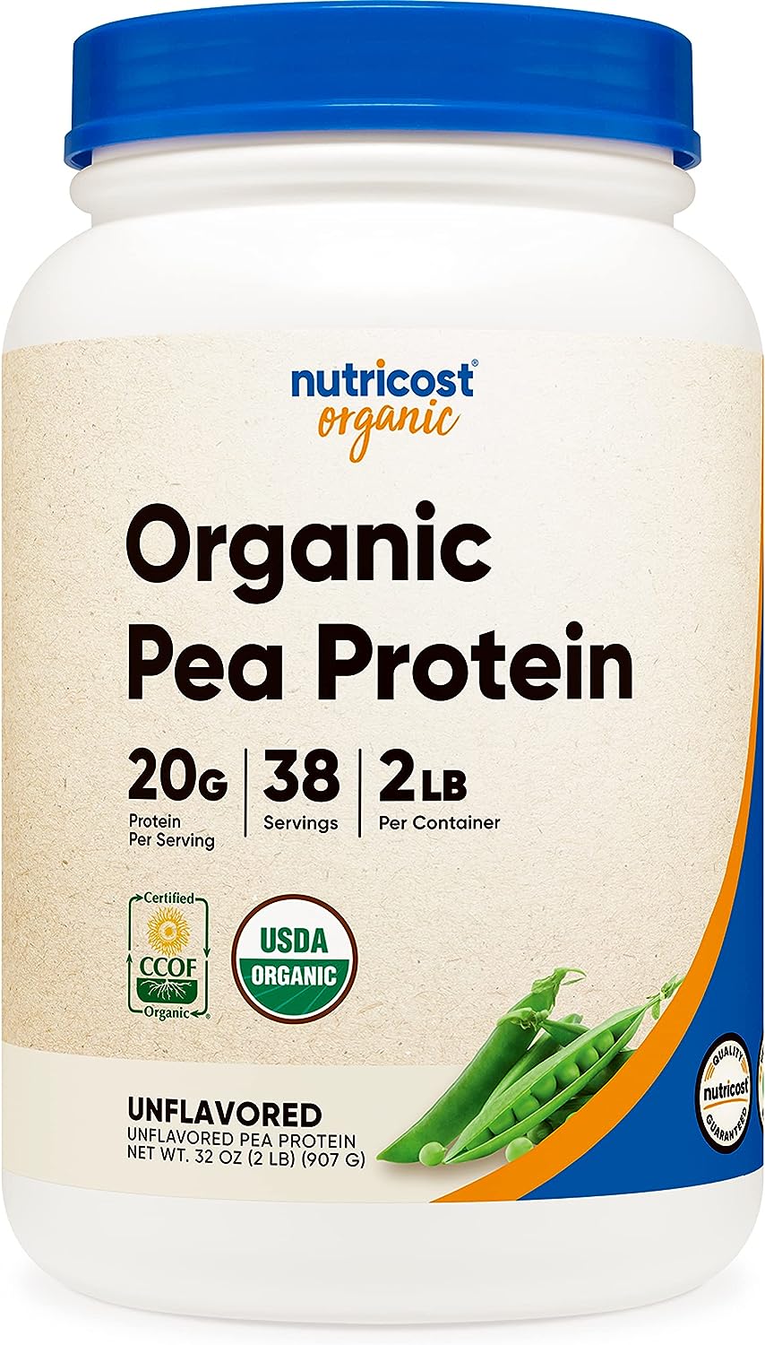 Nutricost Pure Plant 100% Organic Pea Protein Powder, 2lbs Organic Pea Protein, Unflavored