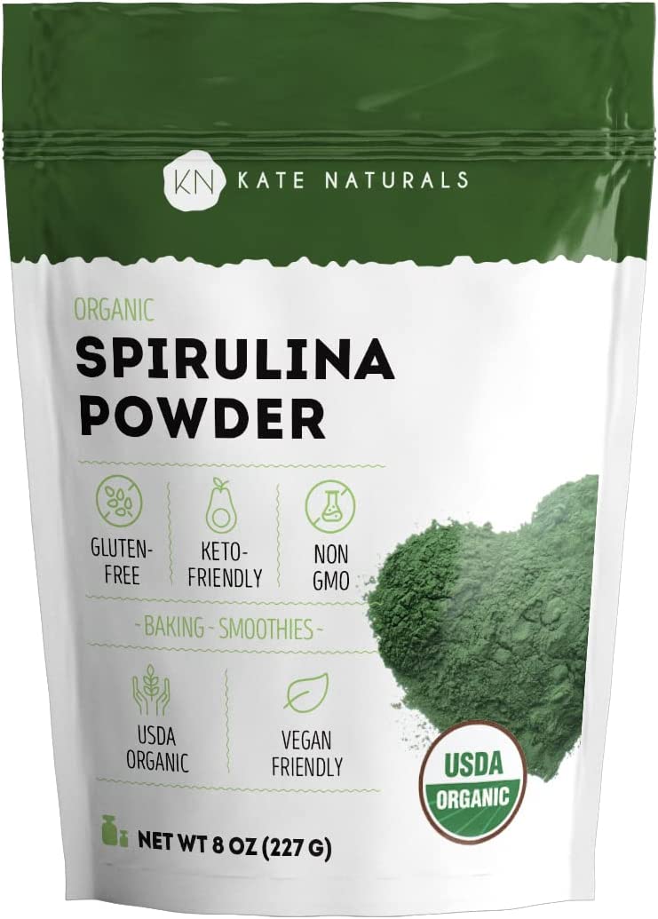Organic Spirulina Powder, Nutrient Dense Superfood Supplement for Immune Support and Antioxidants - Kate Naturals - 8.0 Oz (227g)