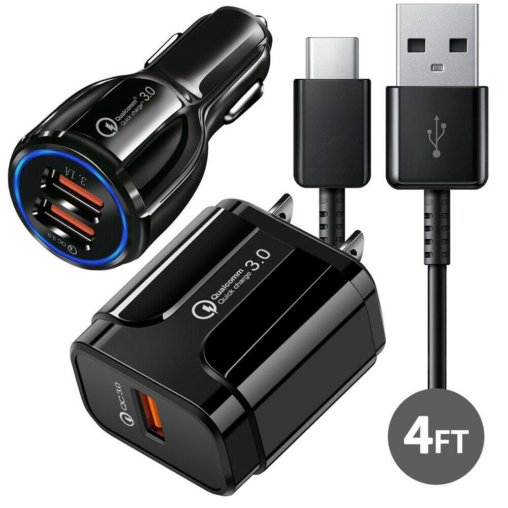 Original Samsung Galaxy Note8 S8 S9 Plus Fast Car Wall Charger 4FT Type-C Cable
