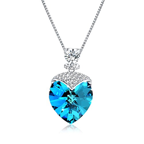 OSIANA""Sweetheart Women's CZ Pendant Necklace Made with Swarovski Elements Crystal Jewelry 18" Courageous Blue