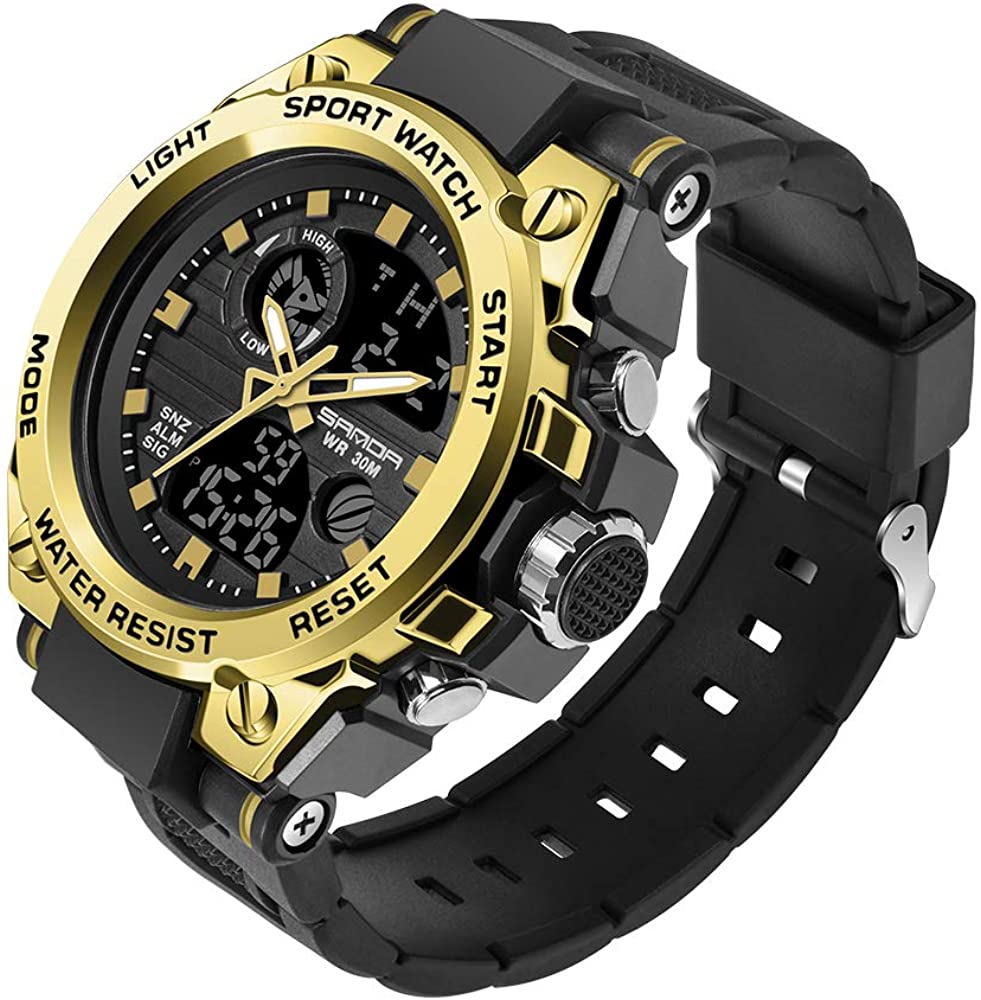 Outdoor Sports Digital Military Watches for Men Tactical Army Wristwatch LED Stopwatch Waterproof - Golden