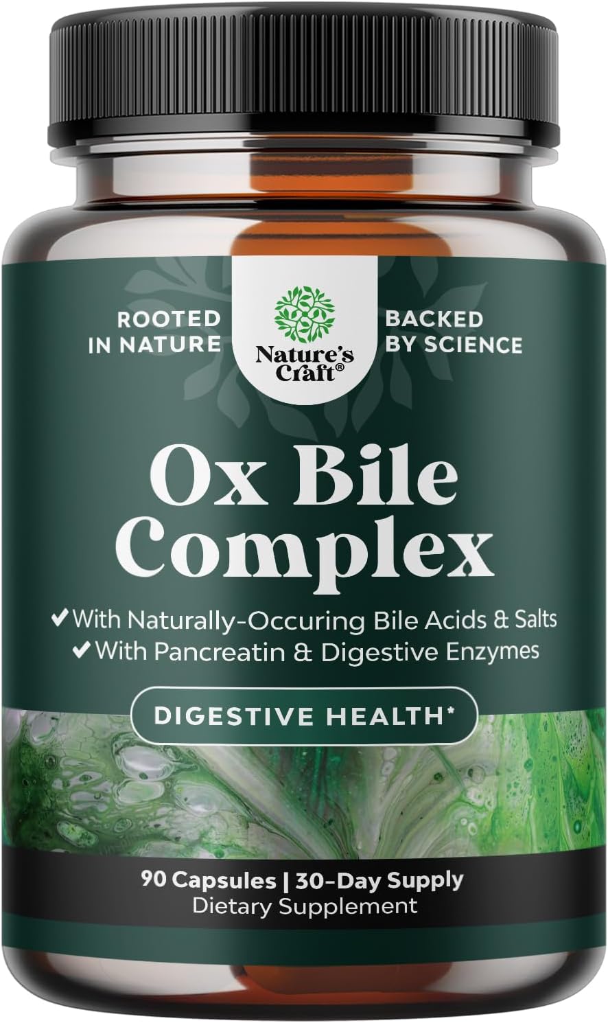 Ox Bile Supplement for Digestion – Purified Ox Bile Salts & Pancreatin 4X Complex - 90 caps