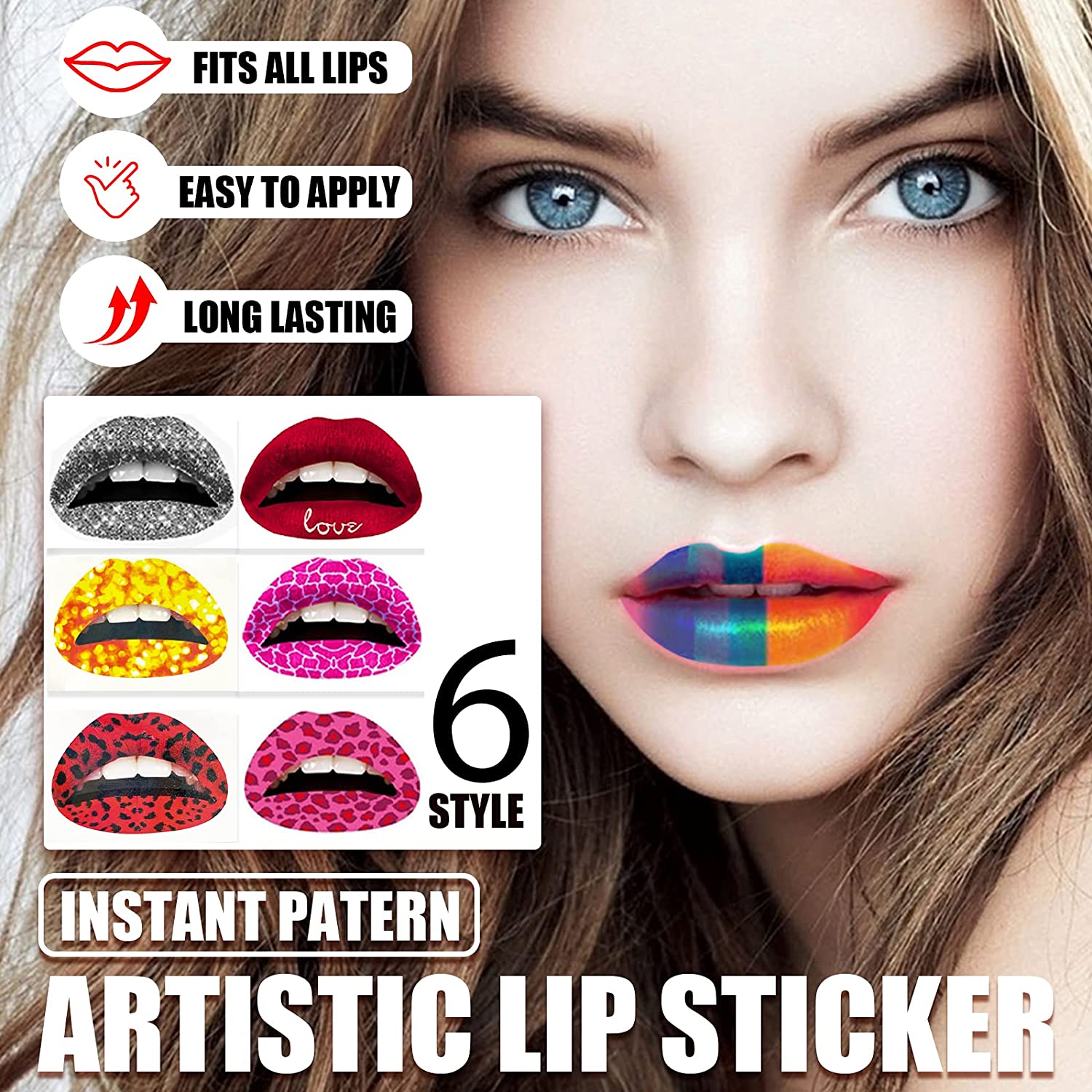 PASNOWFU Sexy Artistic Disposable Waterproof Nightclub Party Makeup Lip Temporary Sticker, Tattoos Sticker- 0.71oz (21g)