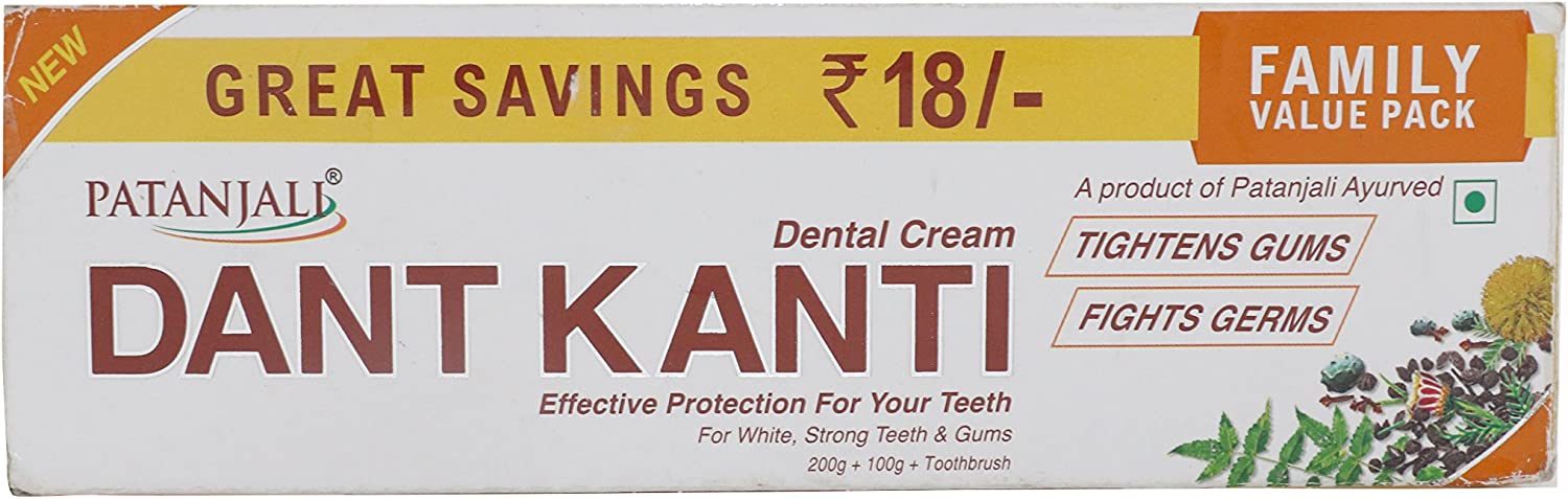 Patanjali Dant Kanti Toothpaste Value Pack with Toothbrush - 300g