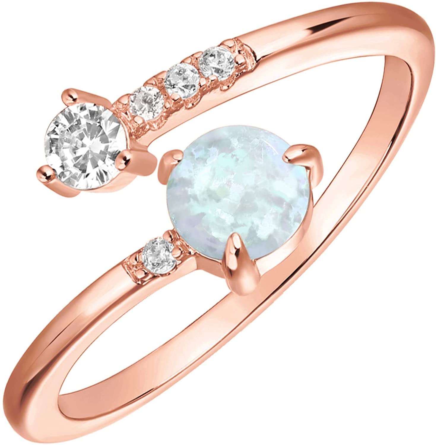 PAVOI 14K Gold Plated Adjustable Created Opal Rings Stacking Gold Rings for Women – (Rose Gold)