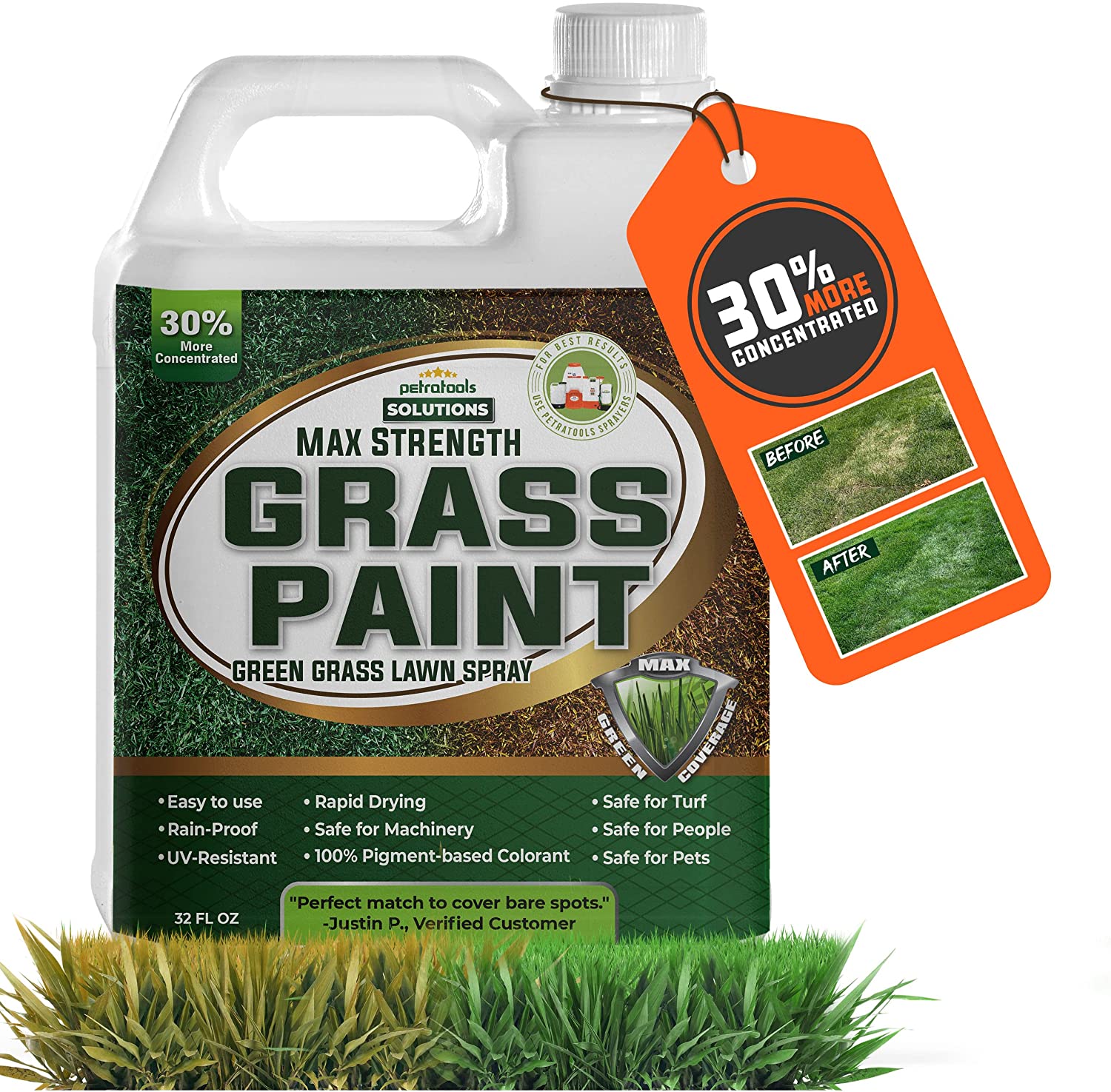 PetraTools Grass Paint Max Strength, Green Grass Lawn Spray Turf Paint & Dog Spot Repair - 32 Fl.Oz (946ml)