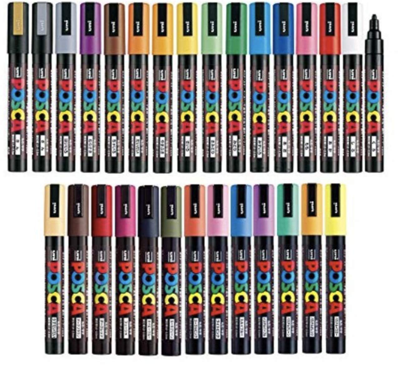 Posca Full Set of 29 Acrylic Paint Pens with Reversible Medium Point Pen Tips for Rock Painting, Fabric, Glass Paint, Metal Paint, and Graffiti