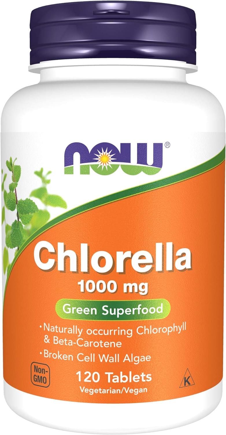 Chlorella 1000 mg Tablets: Rich in Chlorophyll, Beta-Carotene, Carotenoids, Vitamin C, Iron, and Protein - 120 Tablets