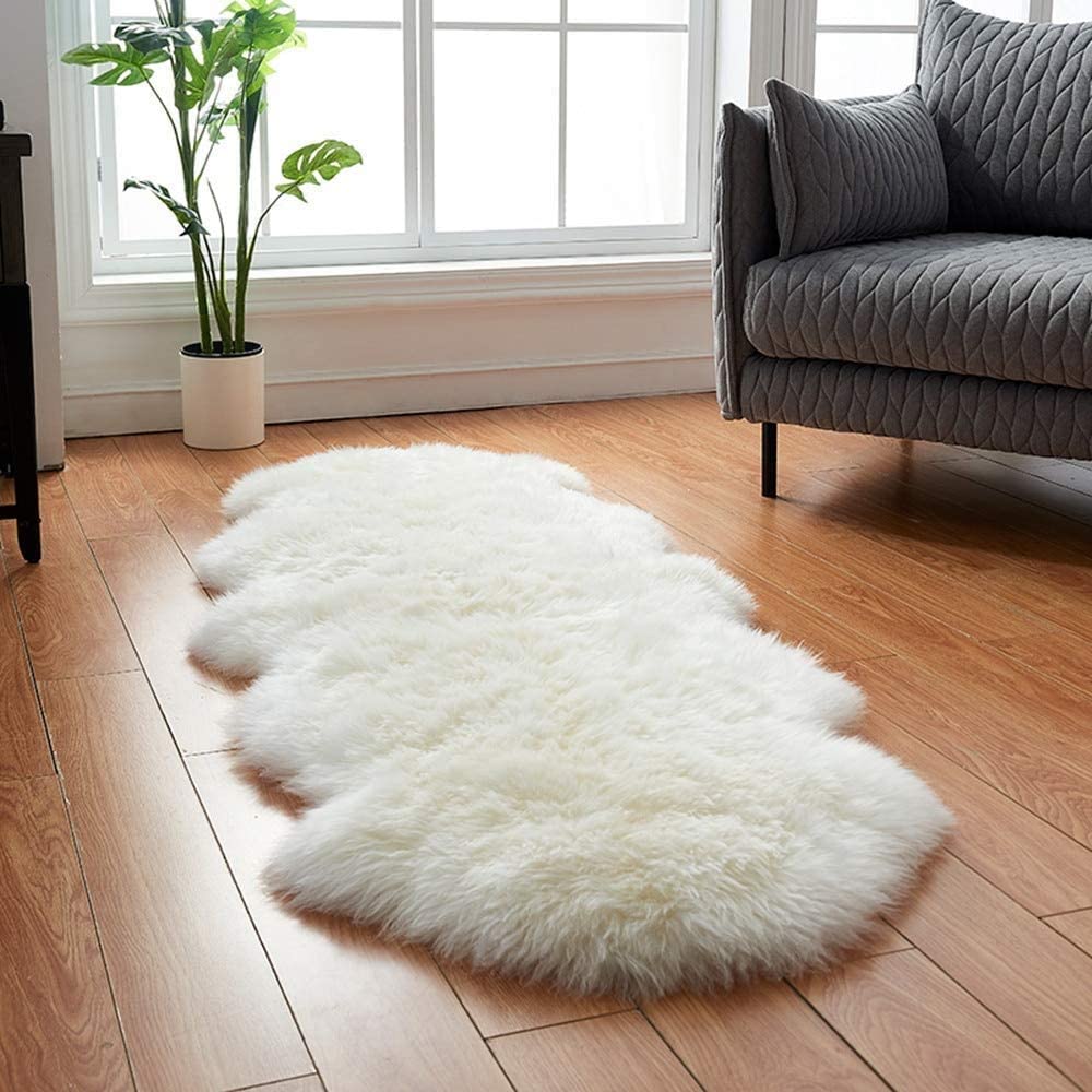 Premium Double Pelt Area Rug Genuine New Zealand Sheepskin Rug Super Soft Lambskin Rug - 2pelt (2*6.1ft)