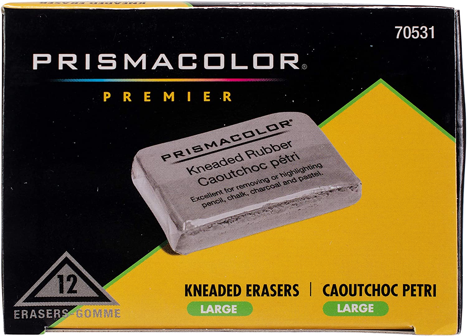 Prismacolor Eraser, Kneaded Rubber Eraser Large, Grey, 12 Ct Pack
